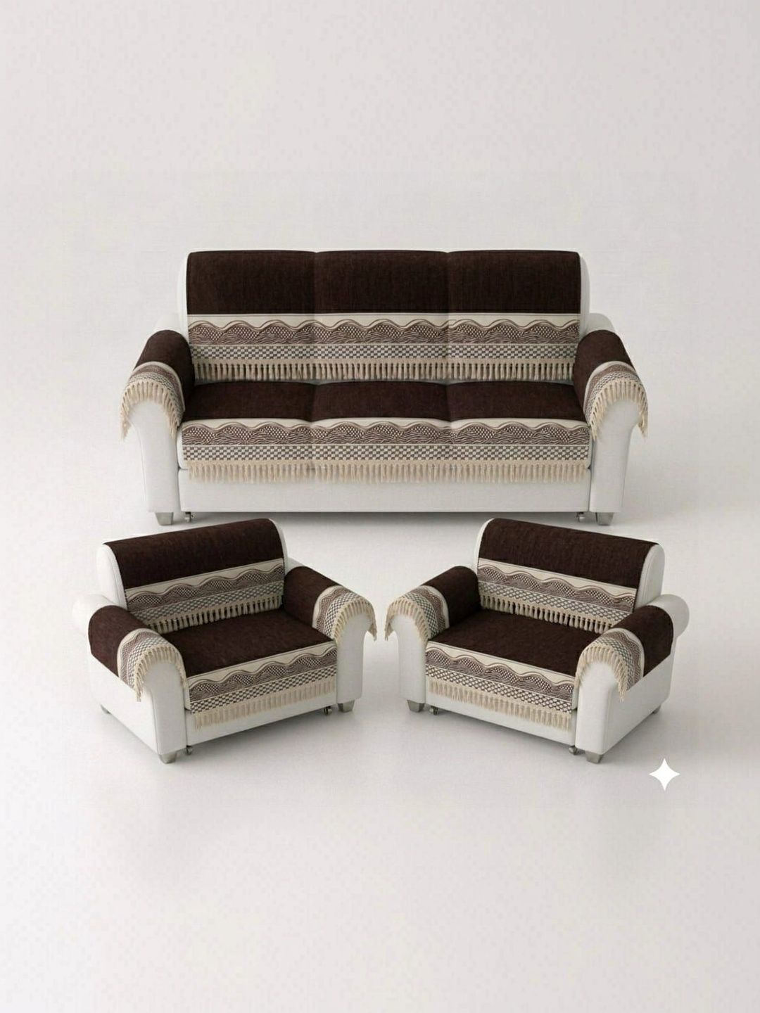 KANUM Coffee Brown & Brown Printed Sofa Cover With Arms-picture-12