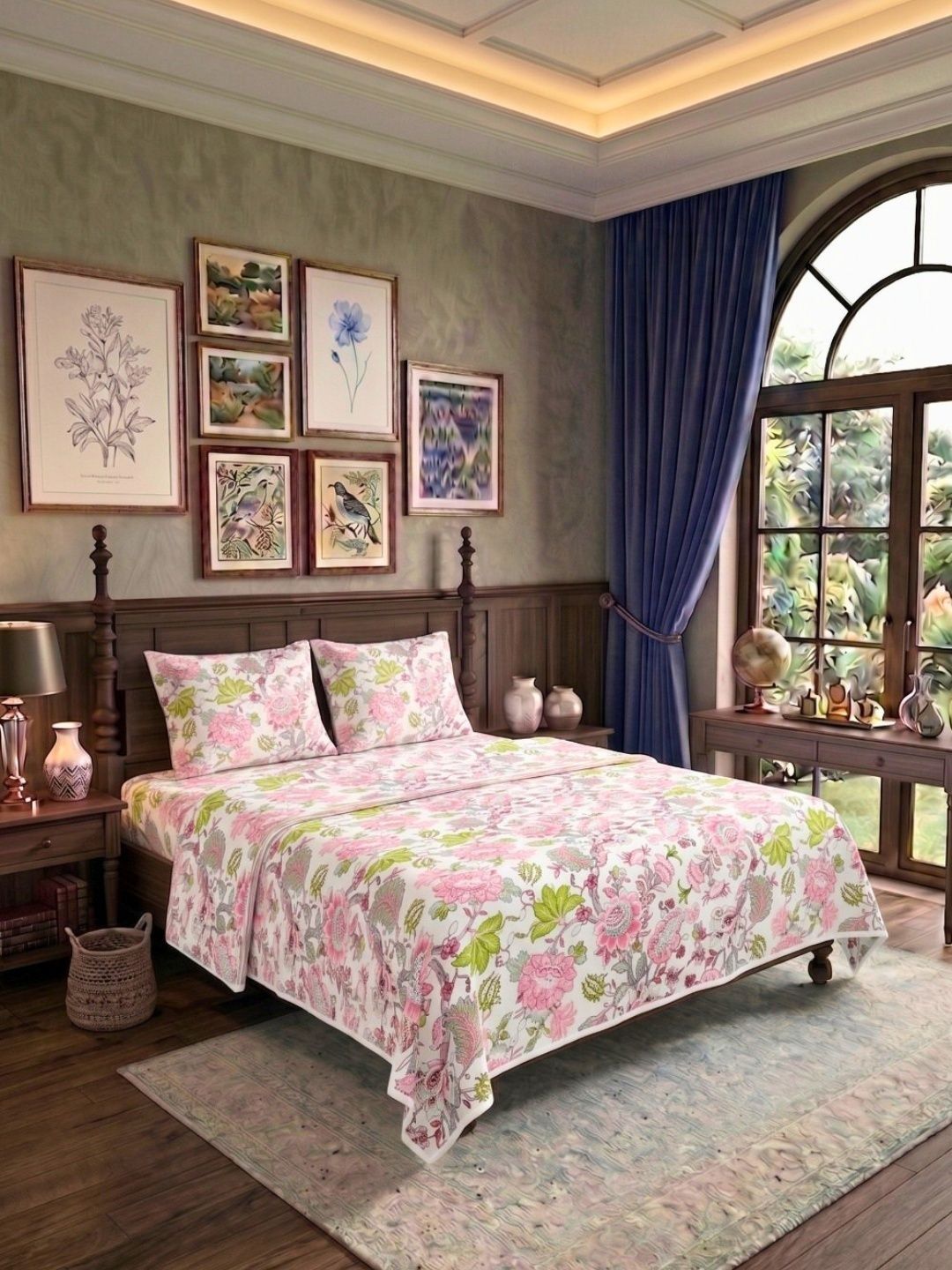 JAIPUR FABRIC Pink & White Ethnic Motifs Cotton 4 Piece Double Queen Superfine Bedding Set-picture-15