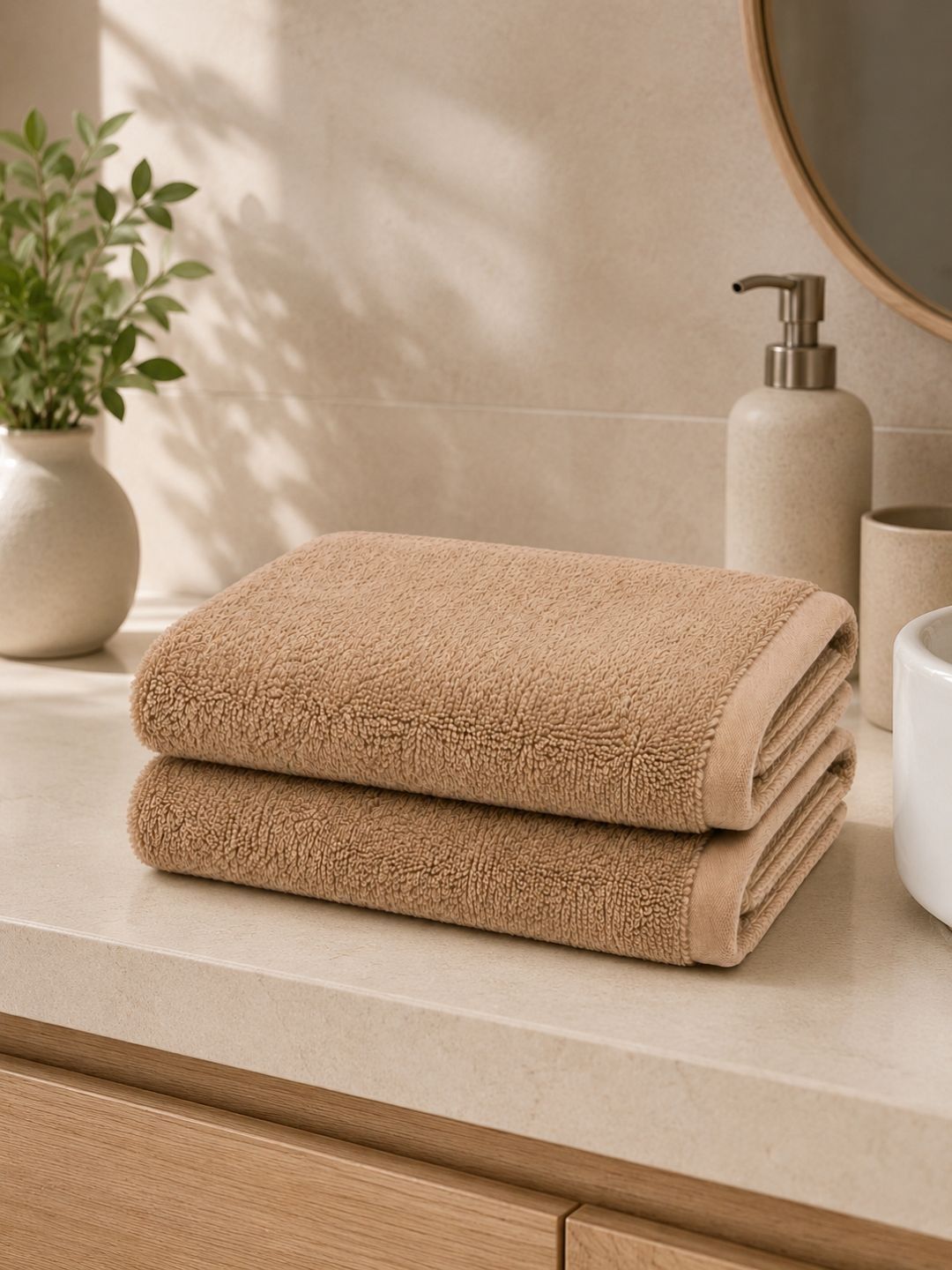 Fezora 2Pcs Beige Microfiber 500 GSM Hand Towels-picture-7