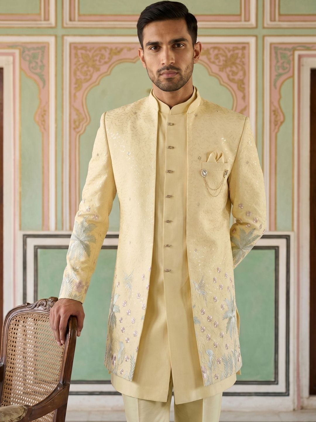 Jompers Embroidered Mandarin Collar Sherwani-picture-37