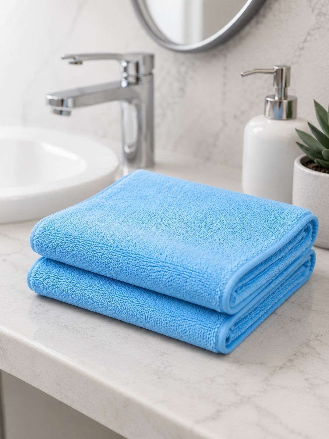 Fezora 2Pcs Blue Microfiber 500 GSM Hand Towels-picture-6