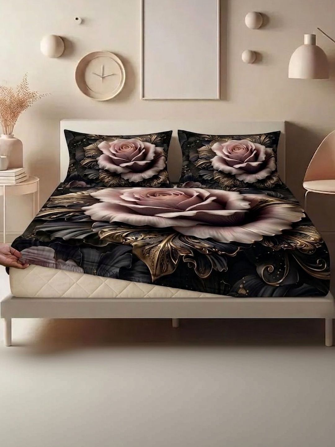 hargunz Black 144 TC Queen Bedsheet with 2 Pillow Covers-picture-55