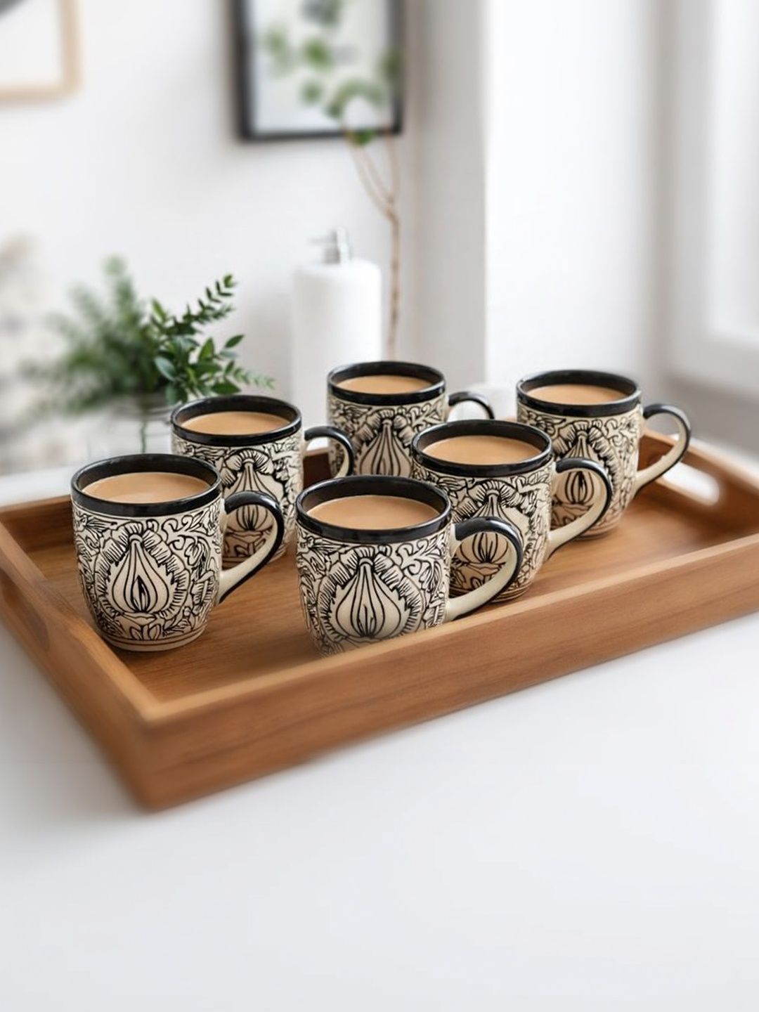 BRINNS Cream-Coloured Handcrafted and Hand Painted Floral Ceramic Glossy Cups Set of Cups and Mugs-image-16