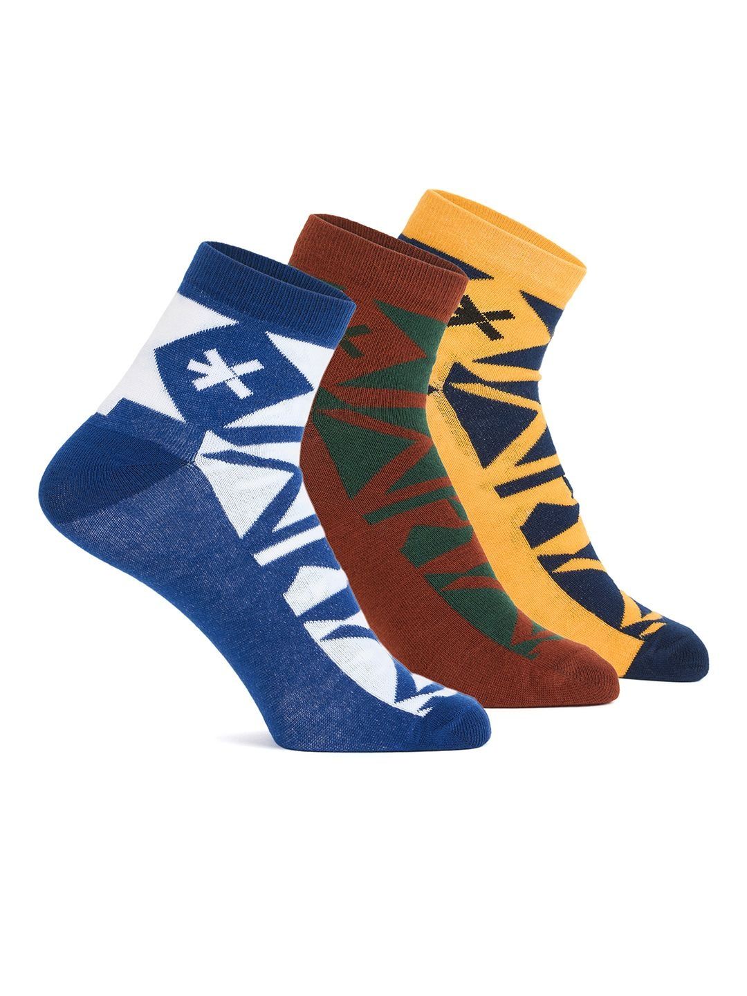HRX by Hrithik Roshan Men Pack of 3 Cotton Blend Patterned Ankle Length Socks-picture-42