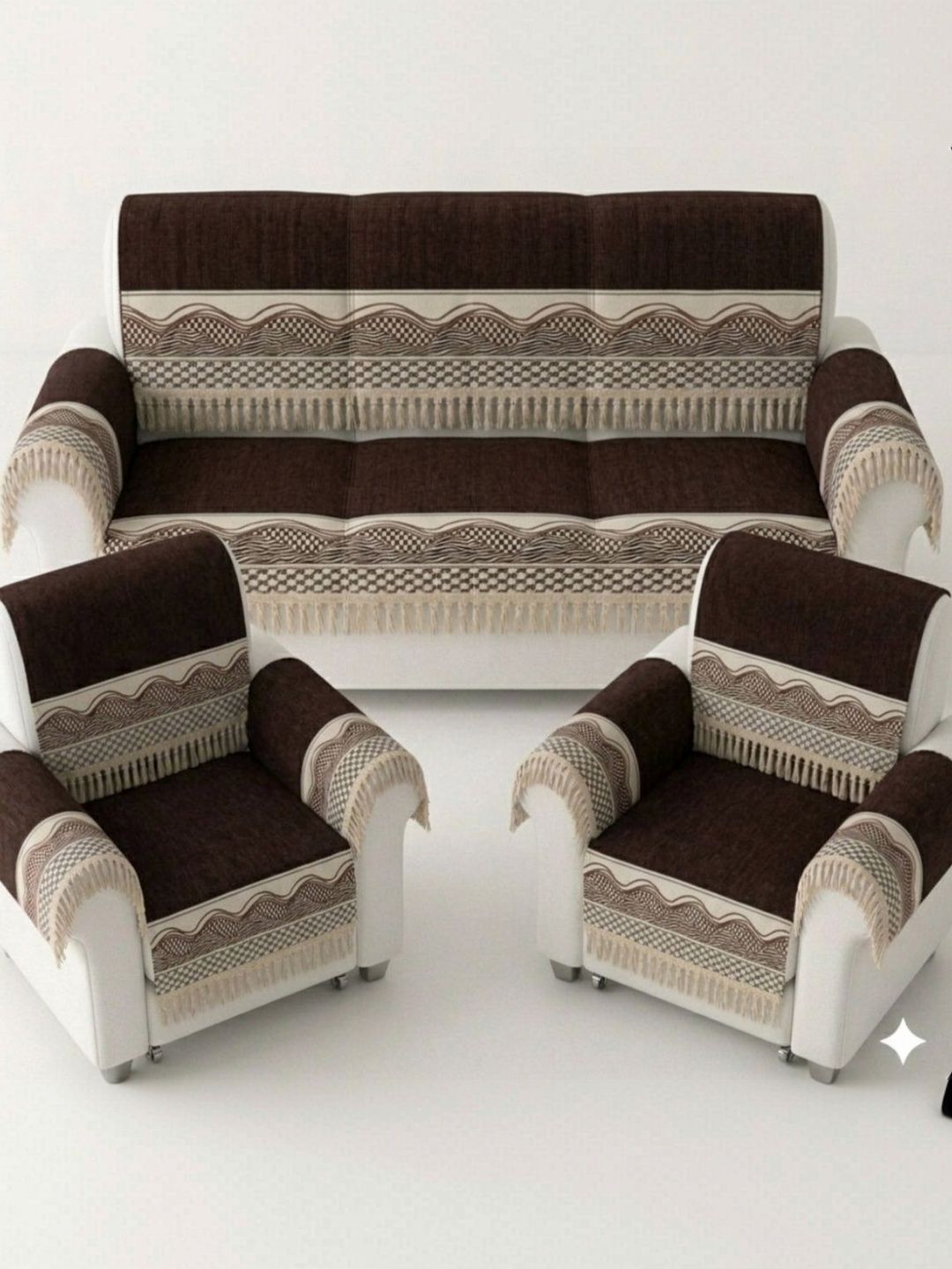 KANUM Coffee Brown & Brown Printed Sofa Cover With Arms-picture-14