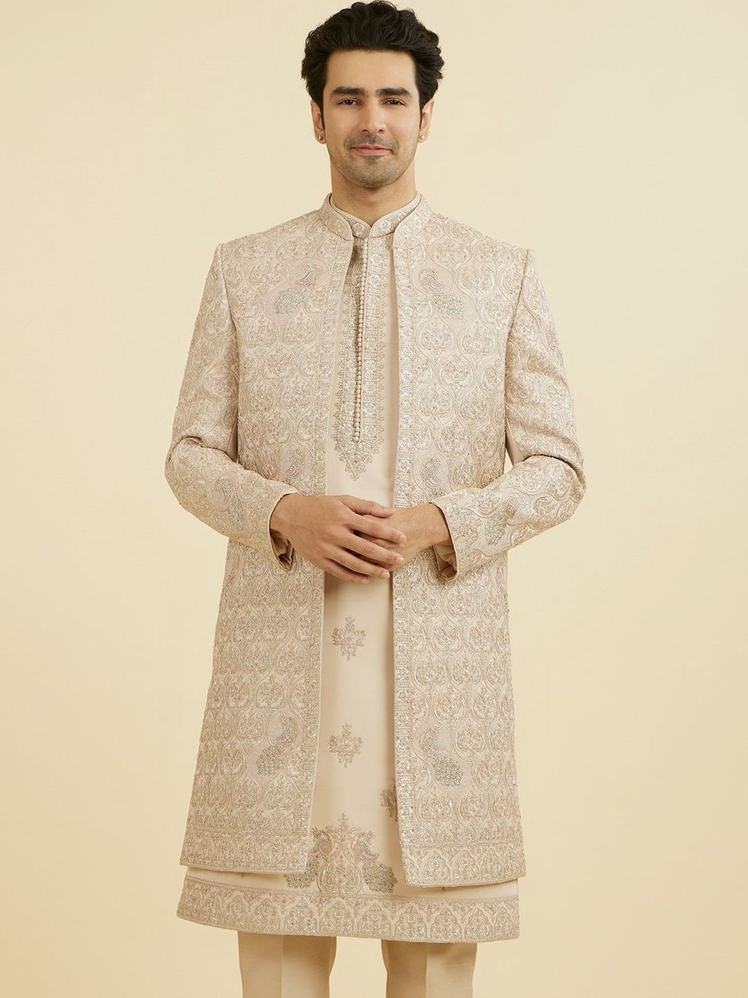 Manyavar Embroidered Mandarin Collar Sherwani-picture-31