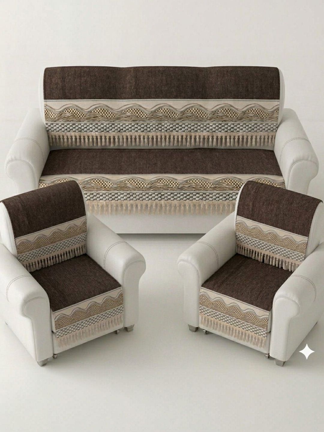 KANUM Brown & Brown Printed Sofa Cover Without Arms-image-24
