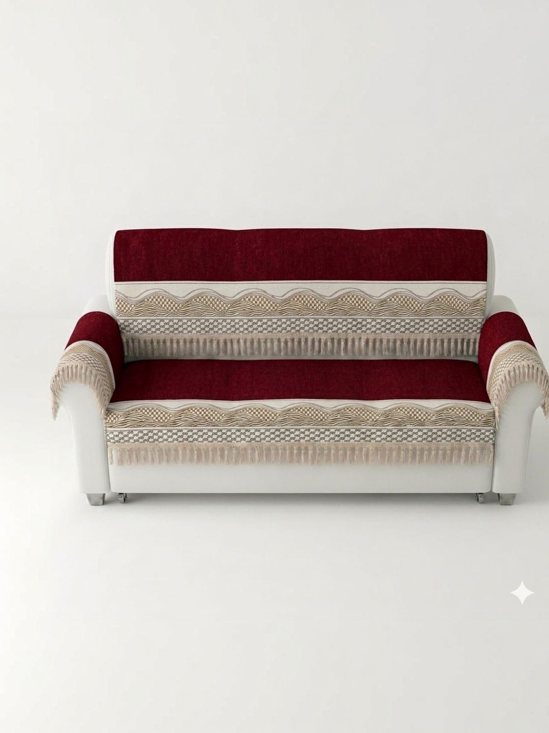 KANUM Red & Maroon Printed Sofa Cover With Arms-image-25