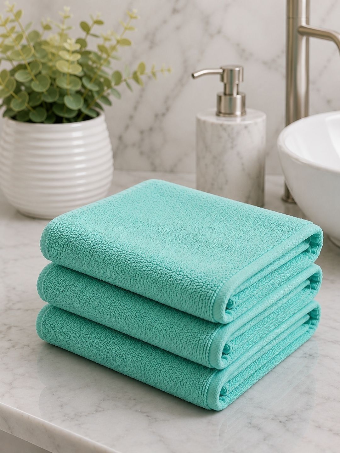 Fezora 3Pcs Sea Green Microfiber 500 GSM Hand Towels-picture-1
