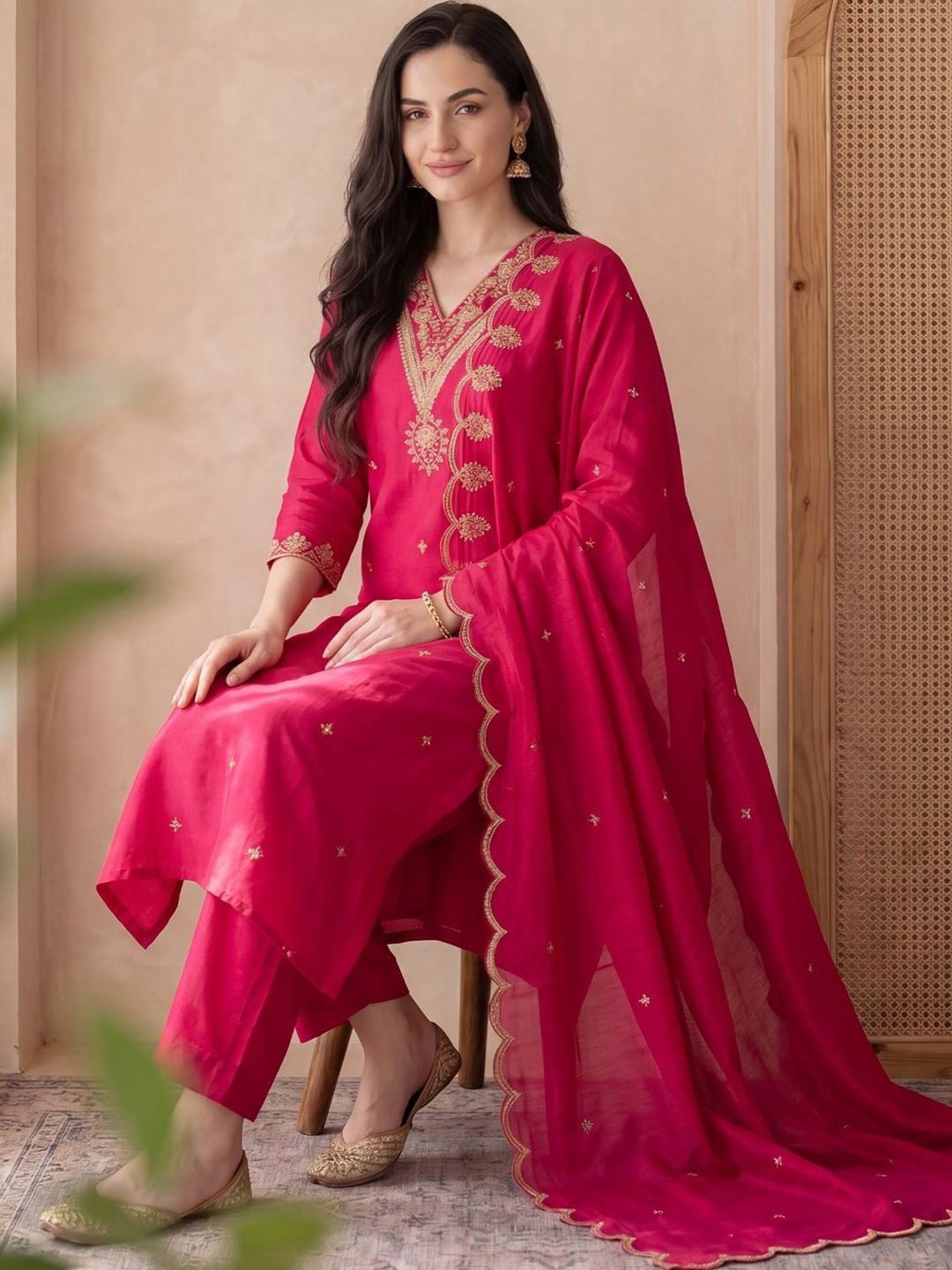 Indo Era Women Ethnic Motifs Embroidered Regular Thread Work Kurta with Trousers & With Dupatta-picture-32