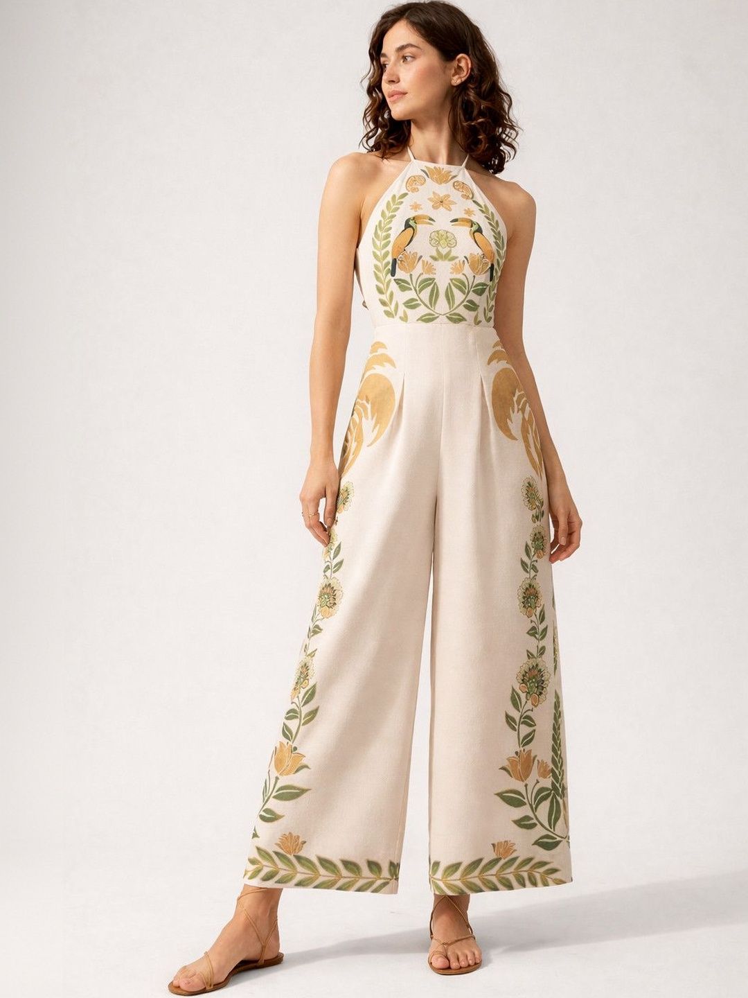 Routes by All About You Halter Neck Printed Culotte Jumpsuit with Embroidered-image-2