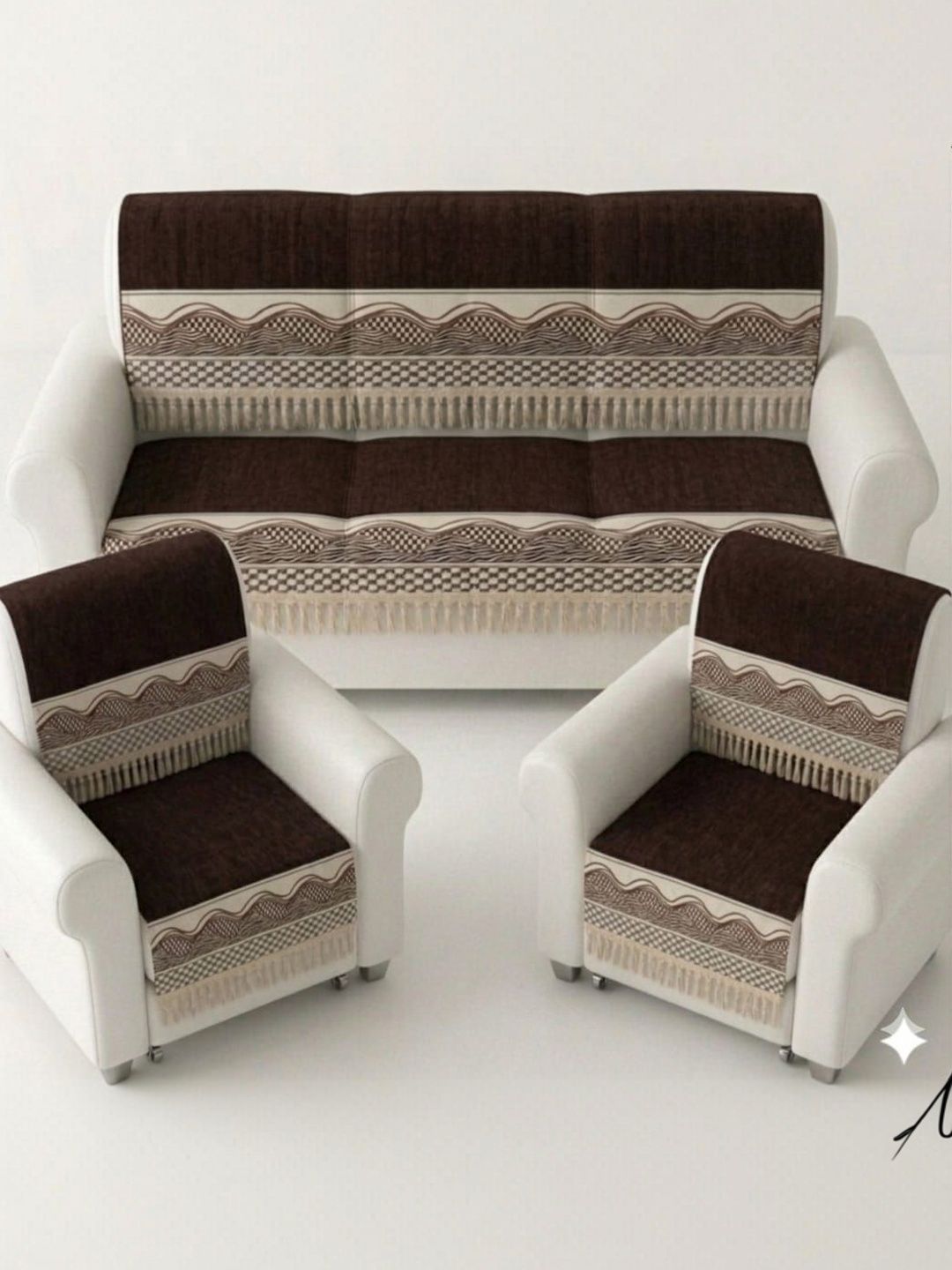 KANUM Coffee Brown & Brown Printed Sofa Cover Without Arms-picture-10