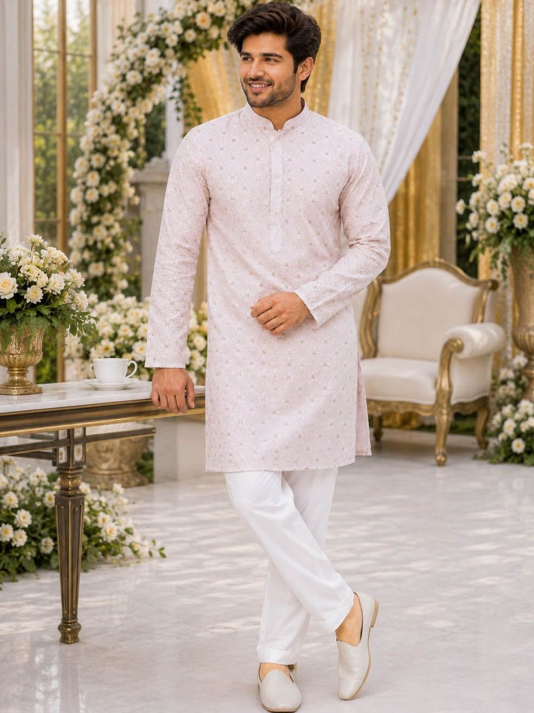 House of Pataudi Embroidered Mandarin Collar Straight Kurta-picture-46