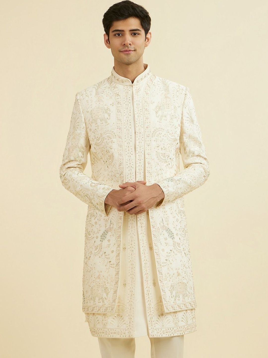 Manyavar Embroidered Mandarin Collar Sherwani-picture-25