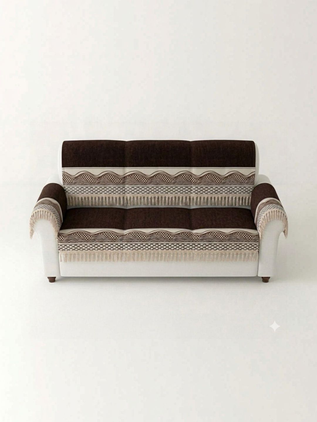 KANUM Coffee Brown & Brown Printed Sofa Cover With Arms-picture-16