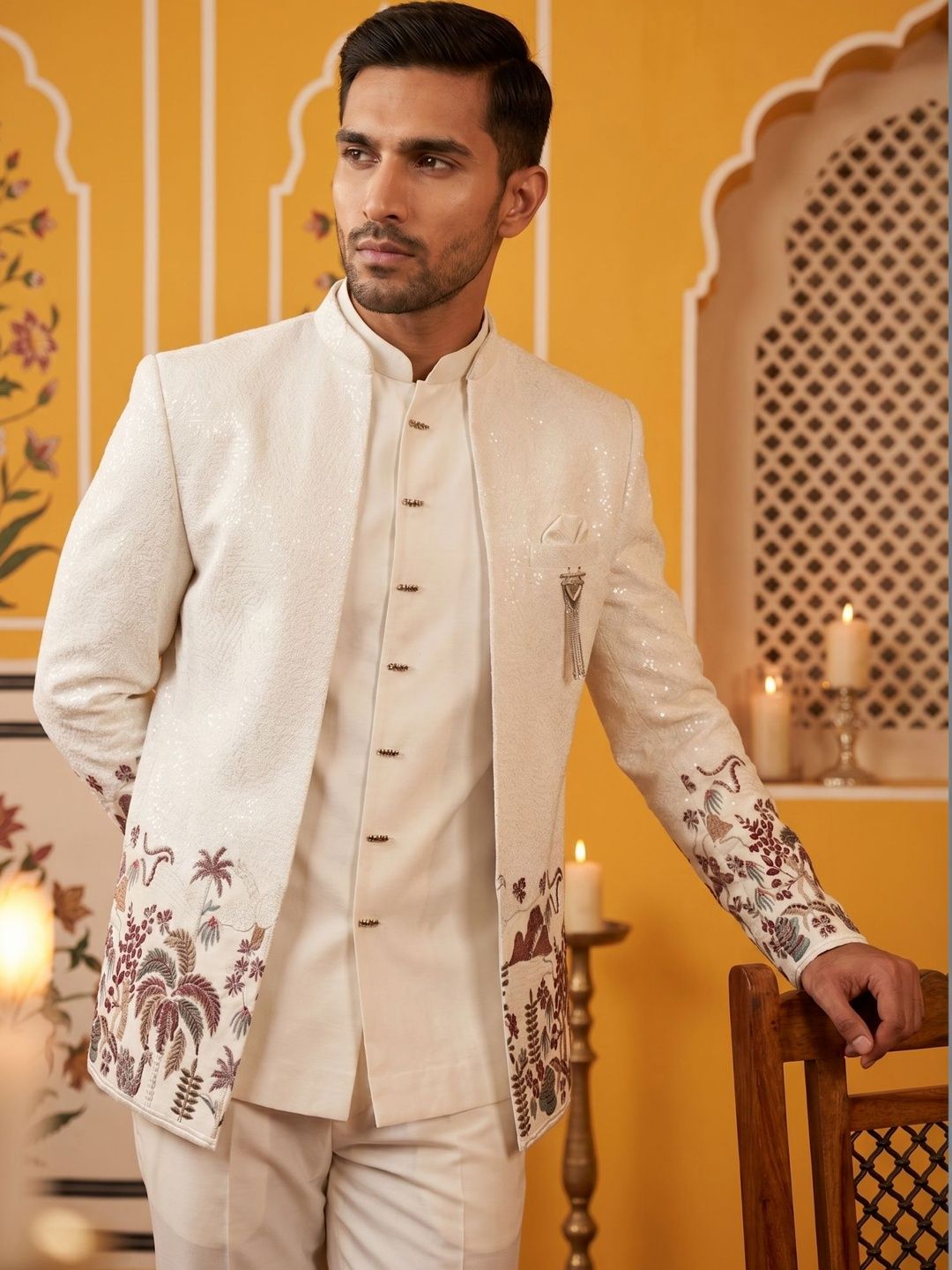 Jompers Embroidered Mandarin Collar Sherwani-picture-28