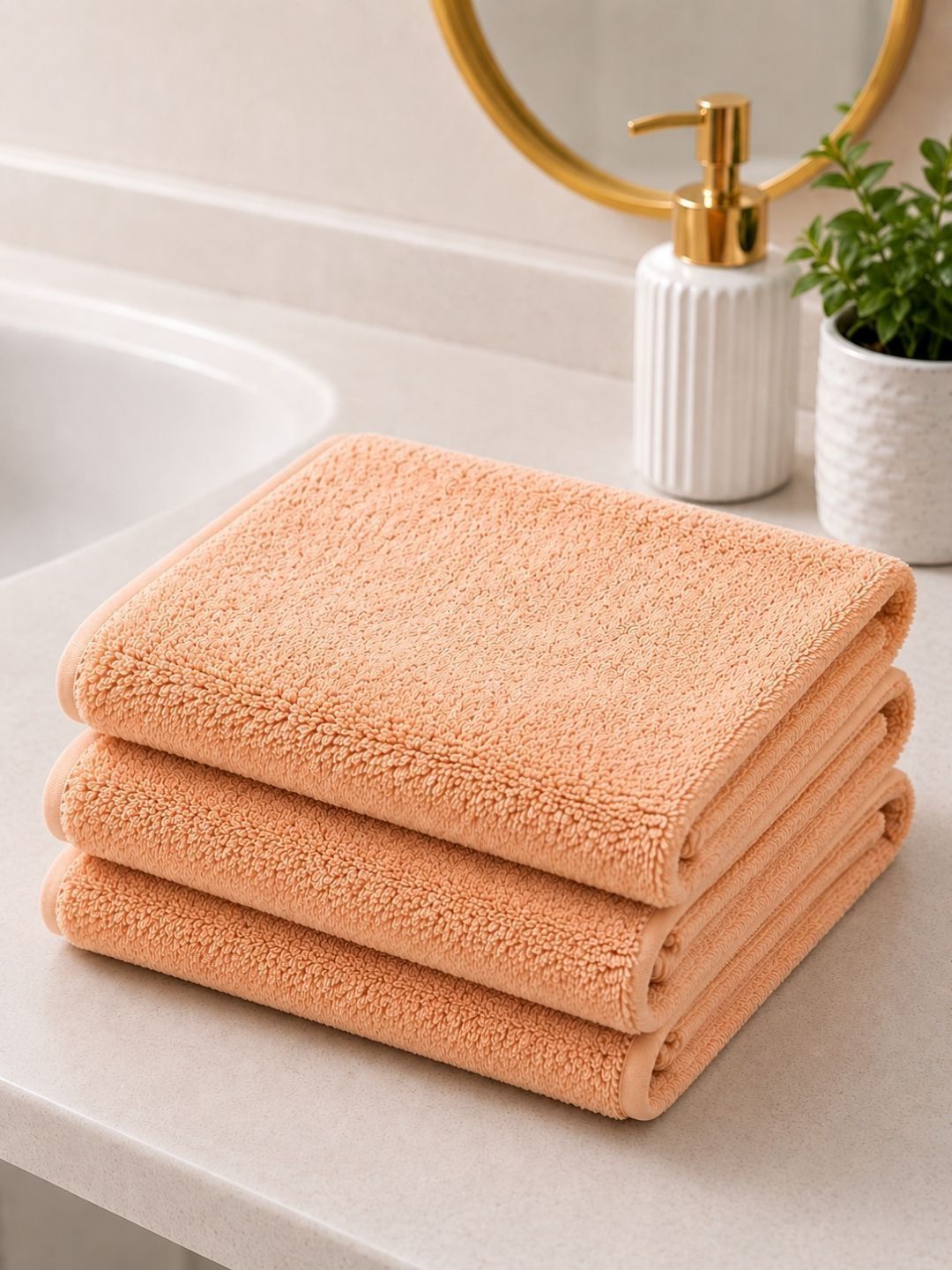 Fezora 3Pcs Orange-Colored Microfiber 500 GSM Hand Towels-picture-39