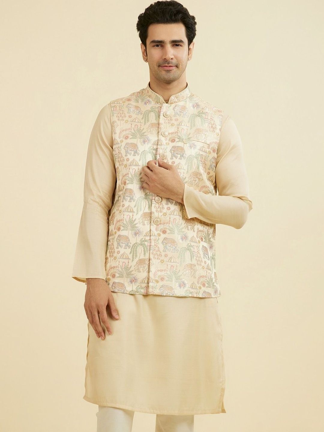 Manyavar Printed Mandarin Collar Nehru Jackets-picture-45