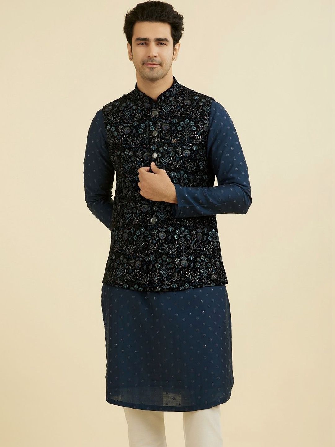 Manyavar Embroidered Mandarin Collar Nehru Jackets-picture-34