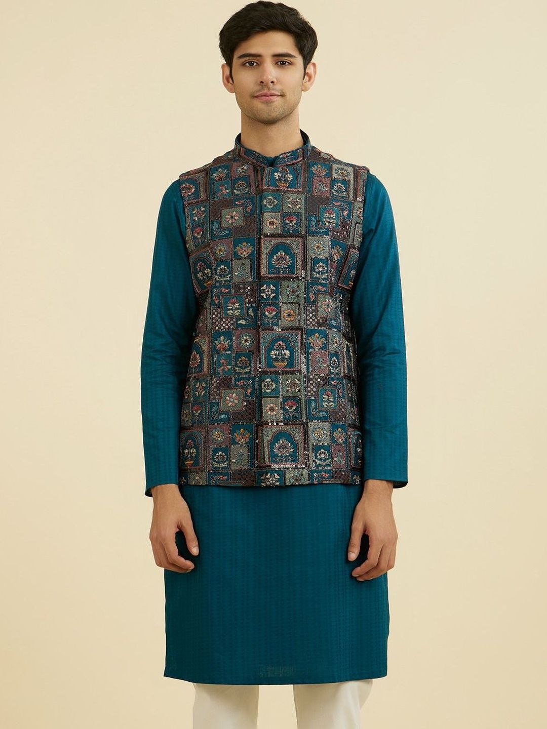 Manyavar Embroidered Mandarin Collar Nehru Jackets-picture-28