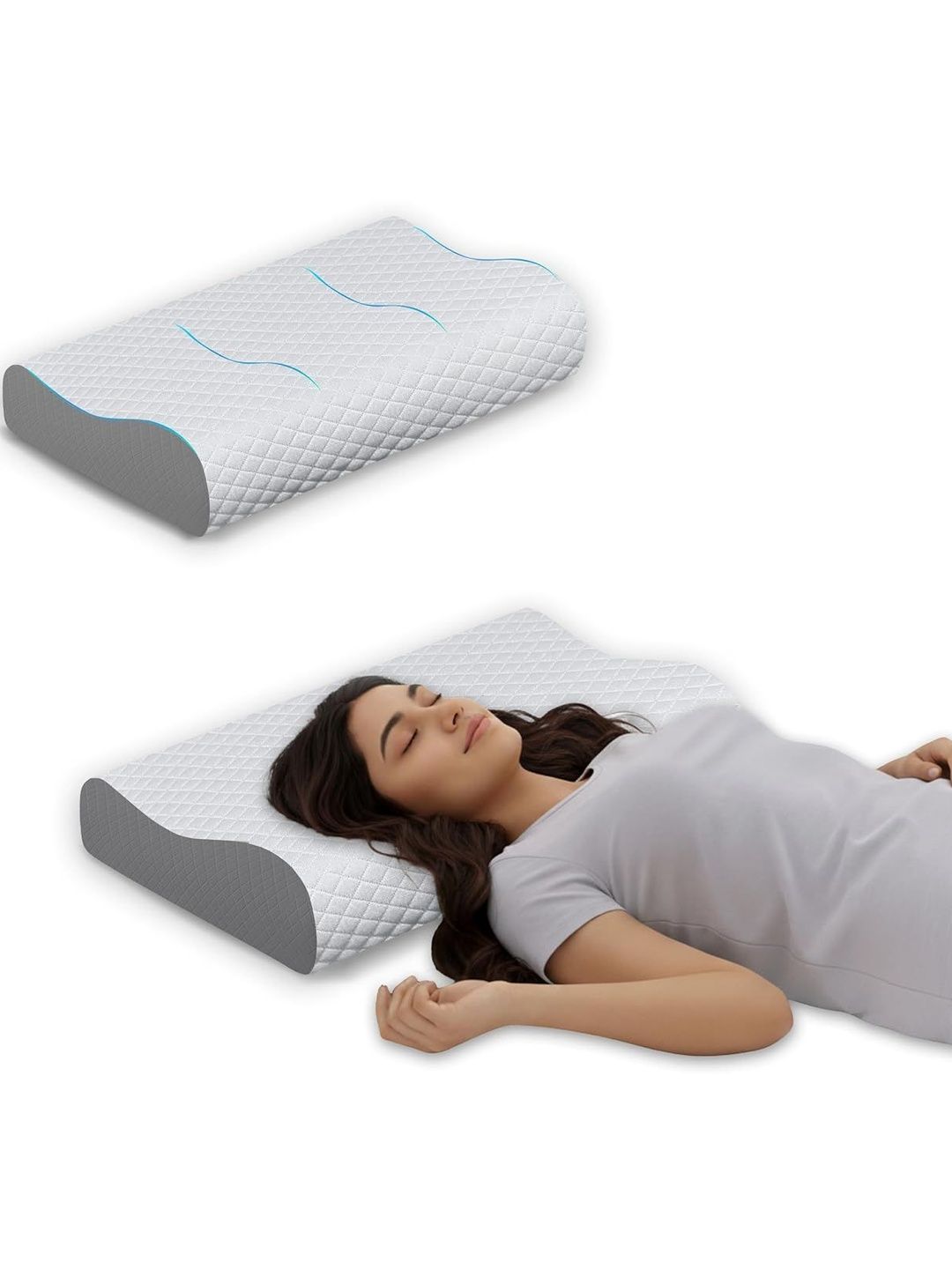 MASHUR FAB Grey Memory Foam Filled Cotton Lightweight Pillow-image-18