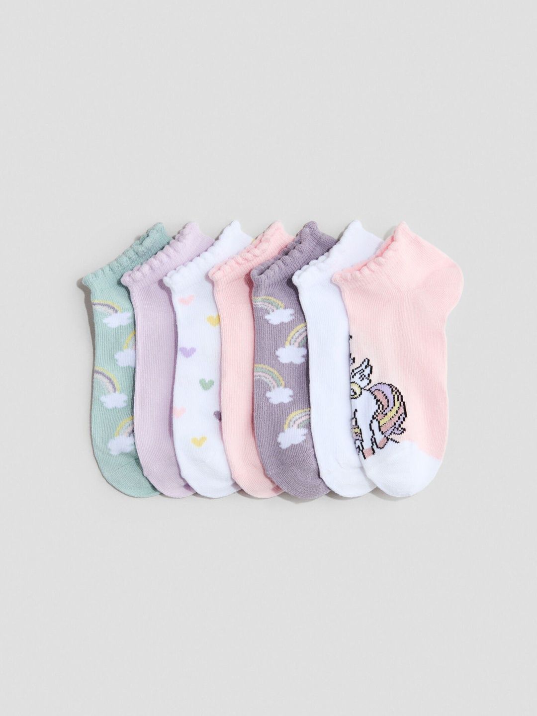 H&M Girls Pack of 7 Cotton Patterned Ankle Length Socks-picture-43