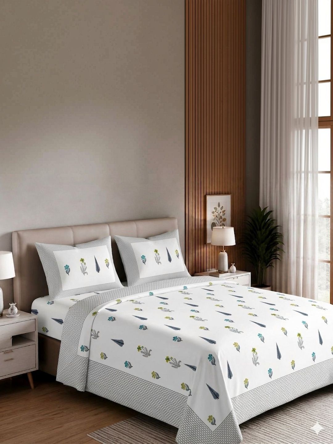 Sangria Blue Floral Pure Cotton Soft Feel 210 TC Super King Fine Bedsheets-picture-54