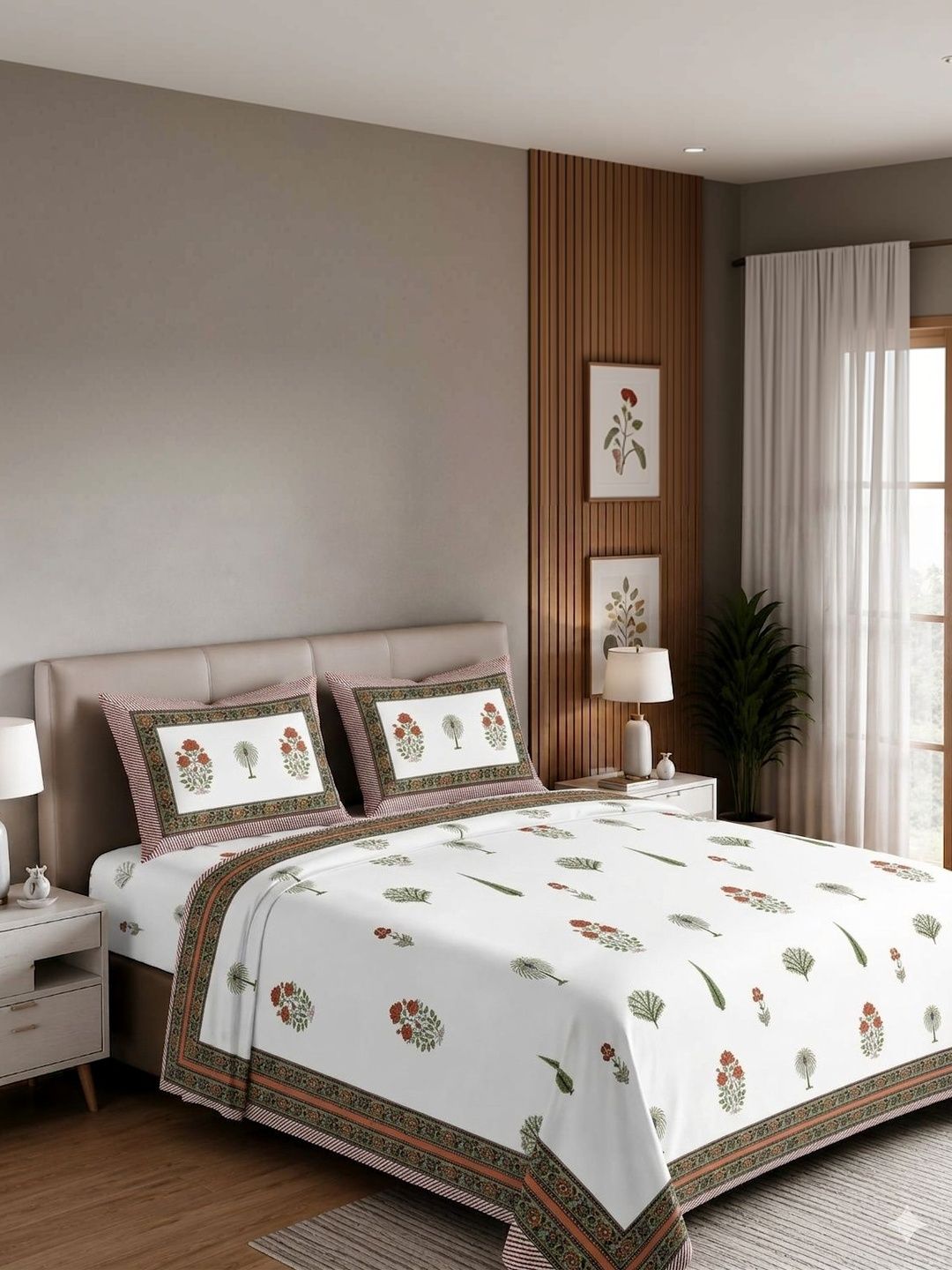 Sangria Red Floral Pure Cotton Soft Feel 210 TC Super King Fine Bedsheets-picture-33