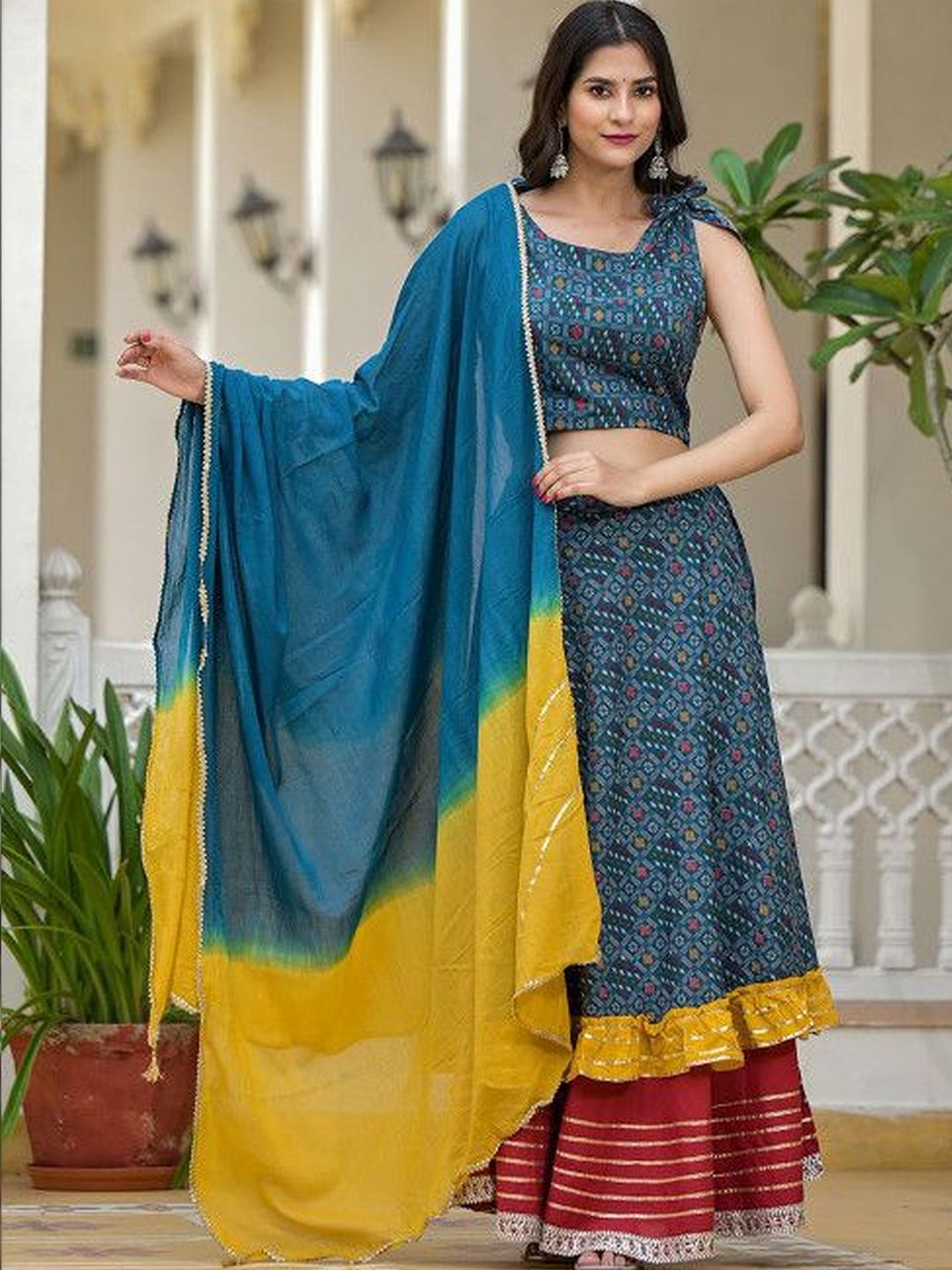 Sangria Printed Cotton Round Neck Flared Lehenga Choli-picture-16
