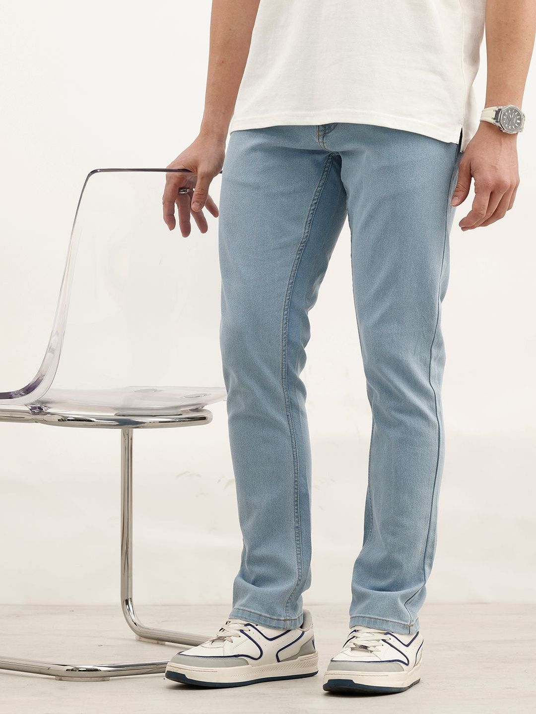 WROGN Men Slim Fit Mid-Rise Light Fade Stretchable Jeans-picture-15
