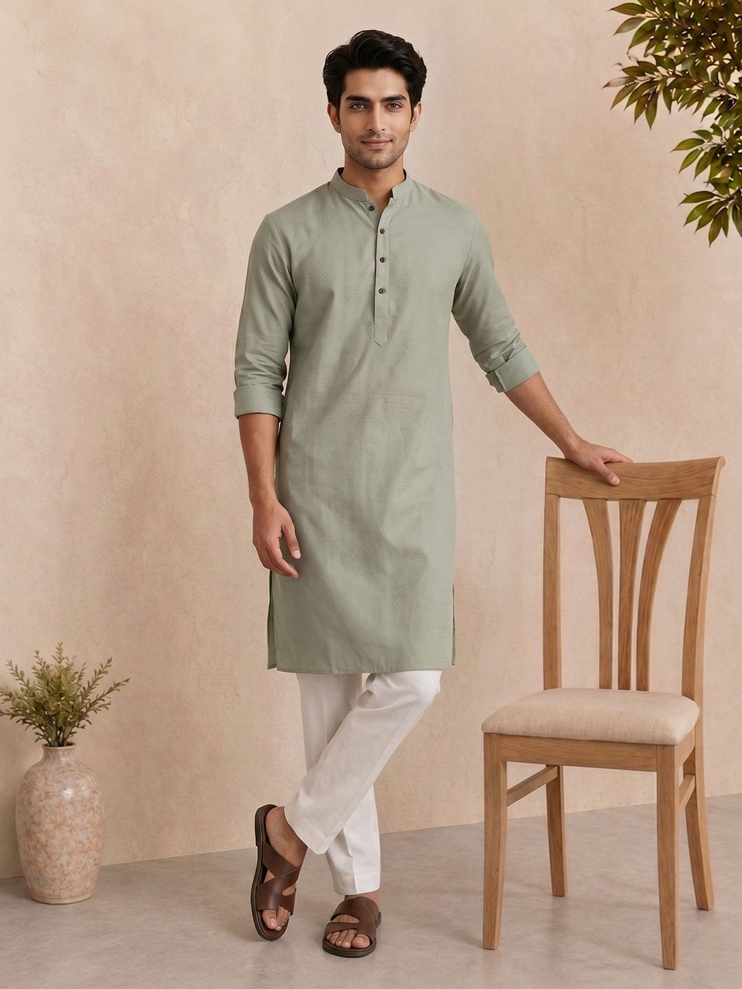 Anouk Woven Design Mandarin Collar Kurta-picture-38