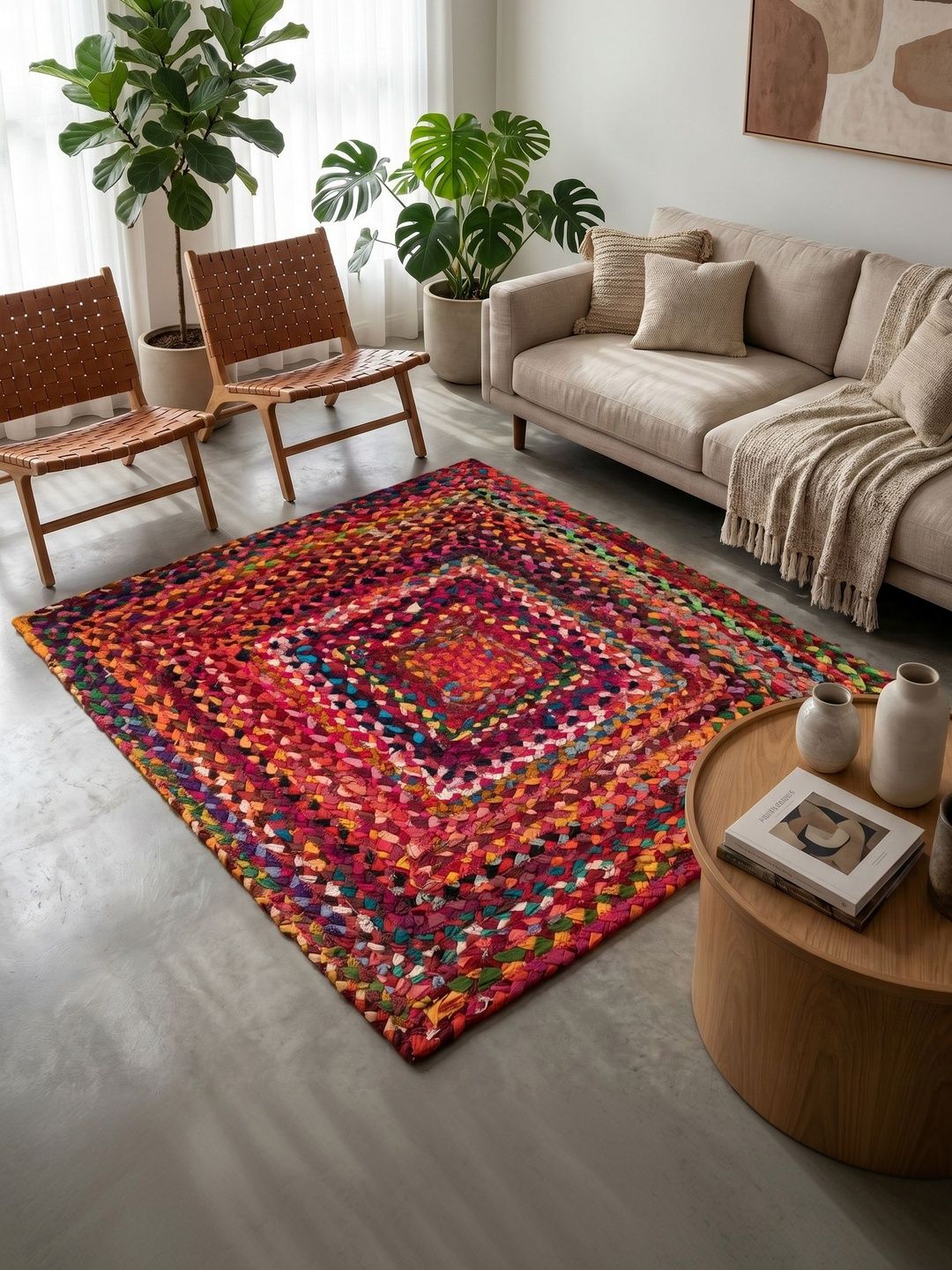 ASTERLANE Green Abstract Handmade Cotton Carpet-picture-5