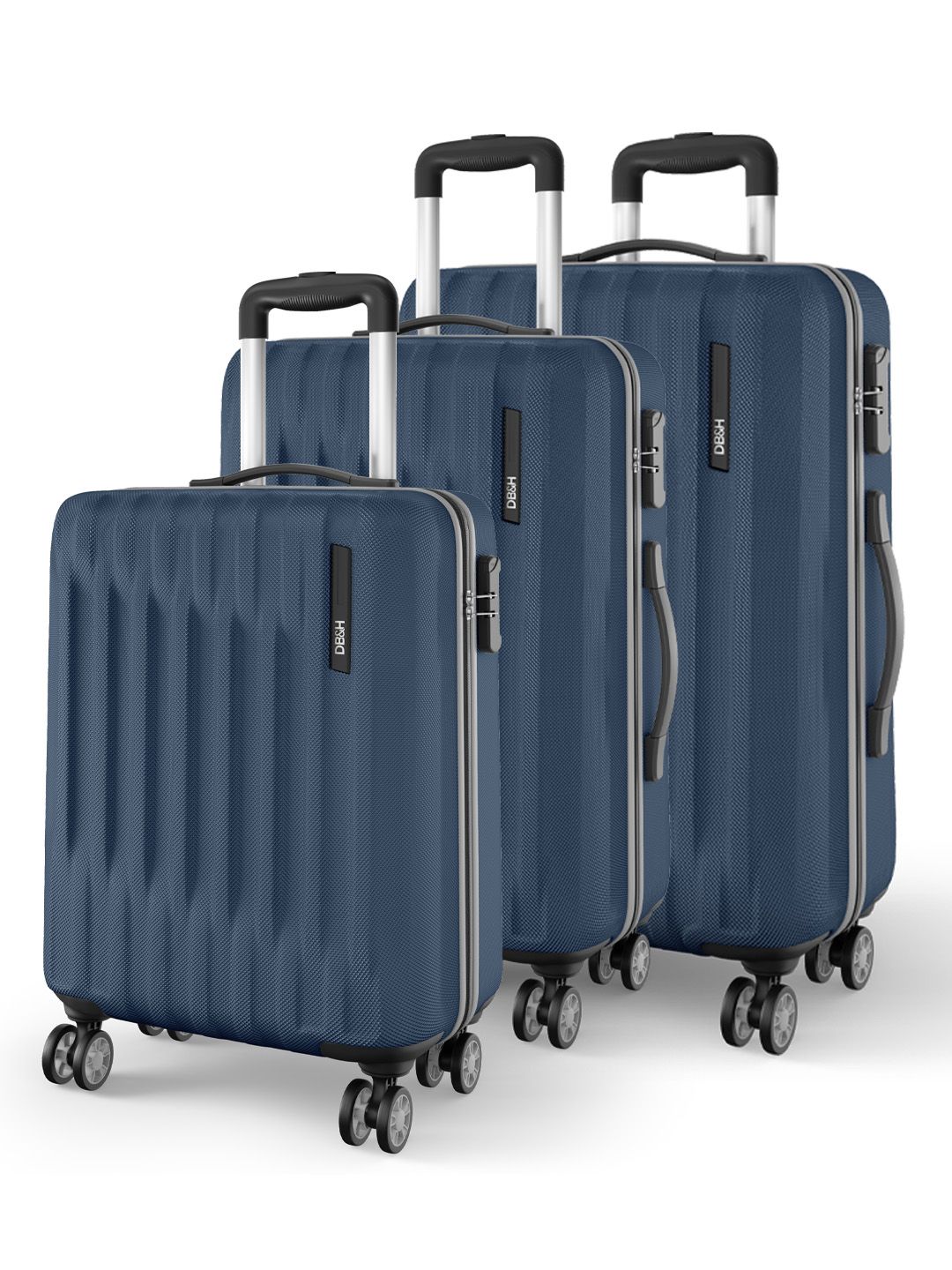 DB&H Cleo Blue Set of 3 Hard Sided 8 Wheel Cabin Medium & Large Trolley Bag Suitcase-image-7