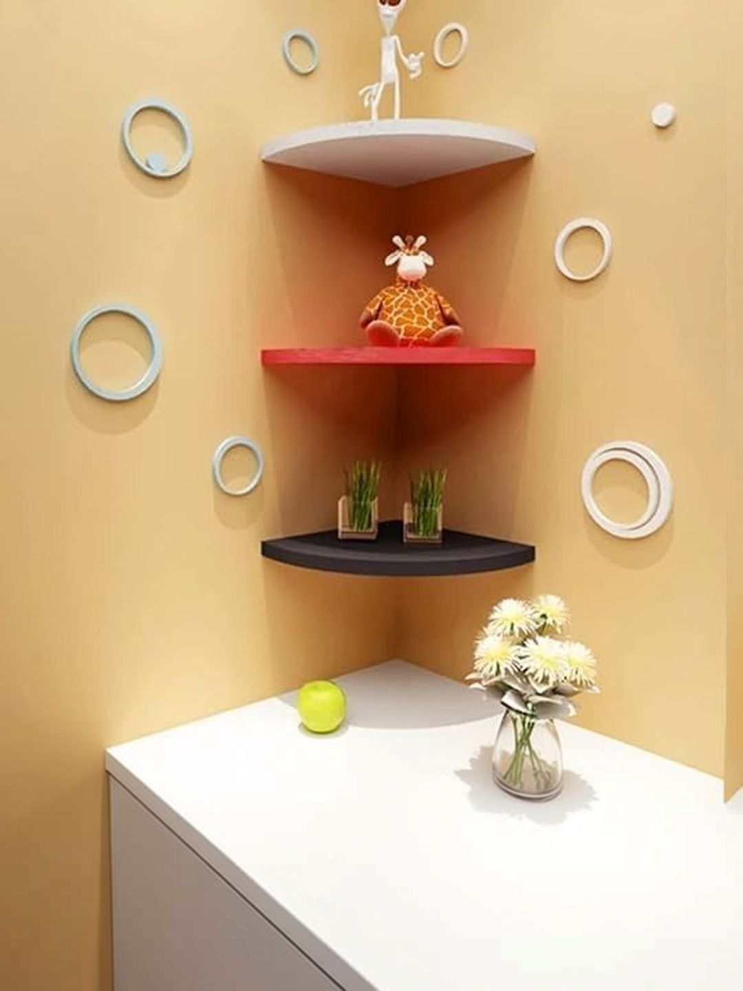 khusubh decor Black & White MDF Corner Wall Shelf-image-48
