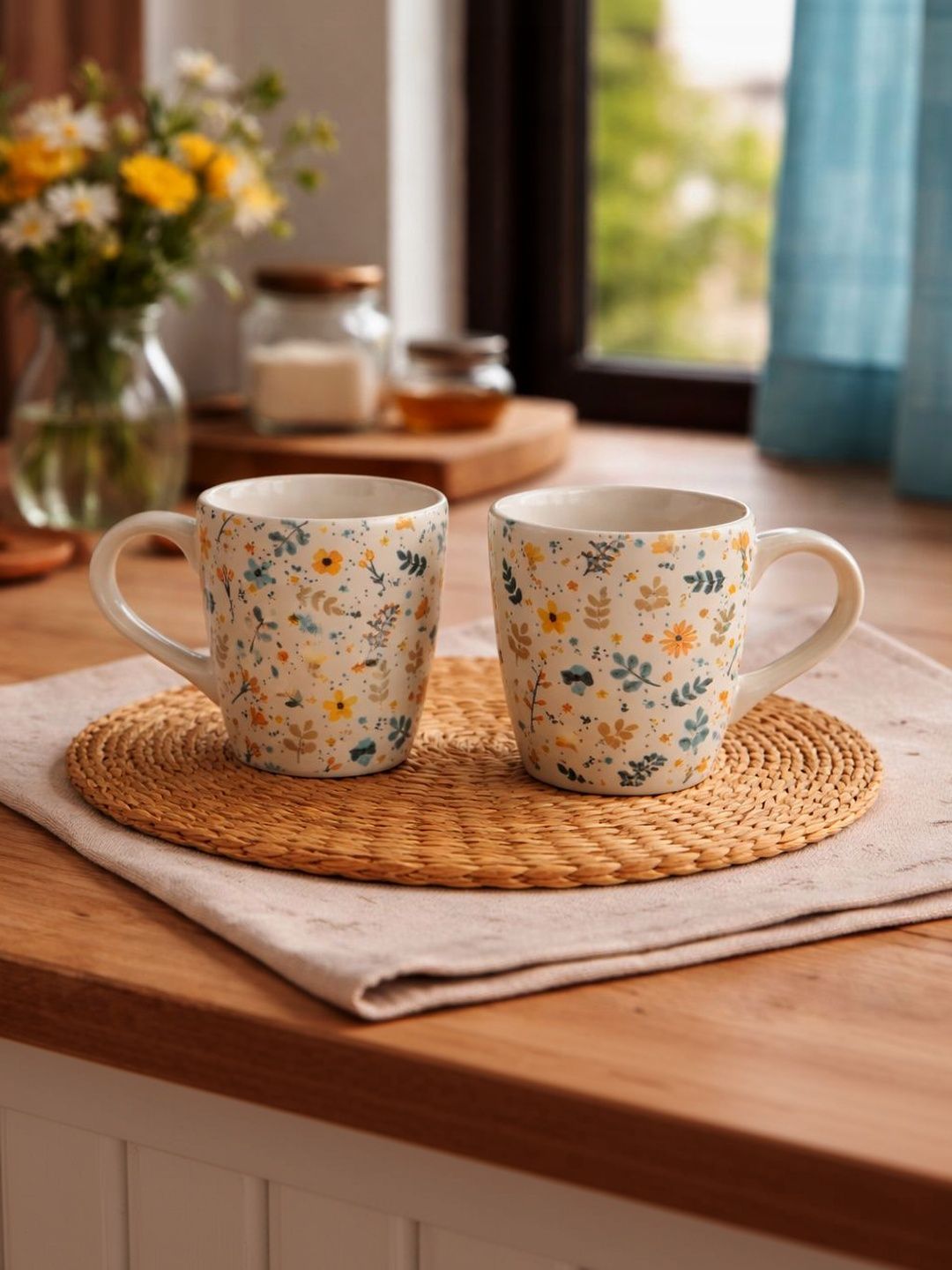 BRINNS Multicoloured Floral Ceramic Glossy Cups and Mugs Set of-image-38