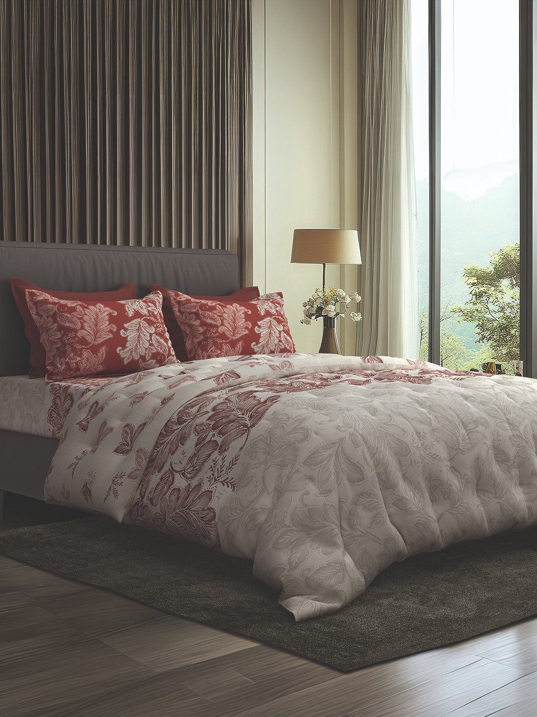 SANSAAR A DDECOR BRAND LIVE CONSCIOUSLY Red & White Self Design Cotton 4 Piece Double King Superfine Bedding Bedding Set-picture-44