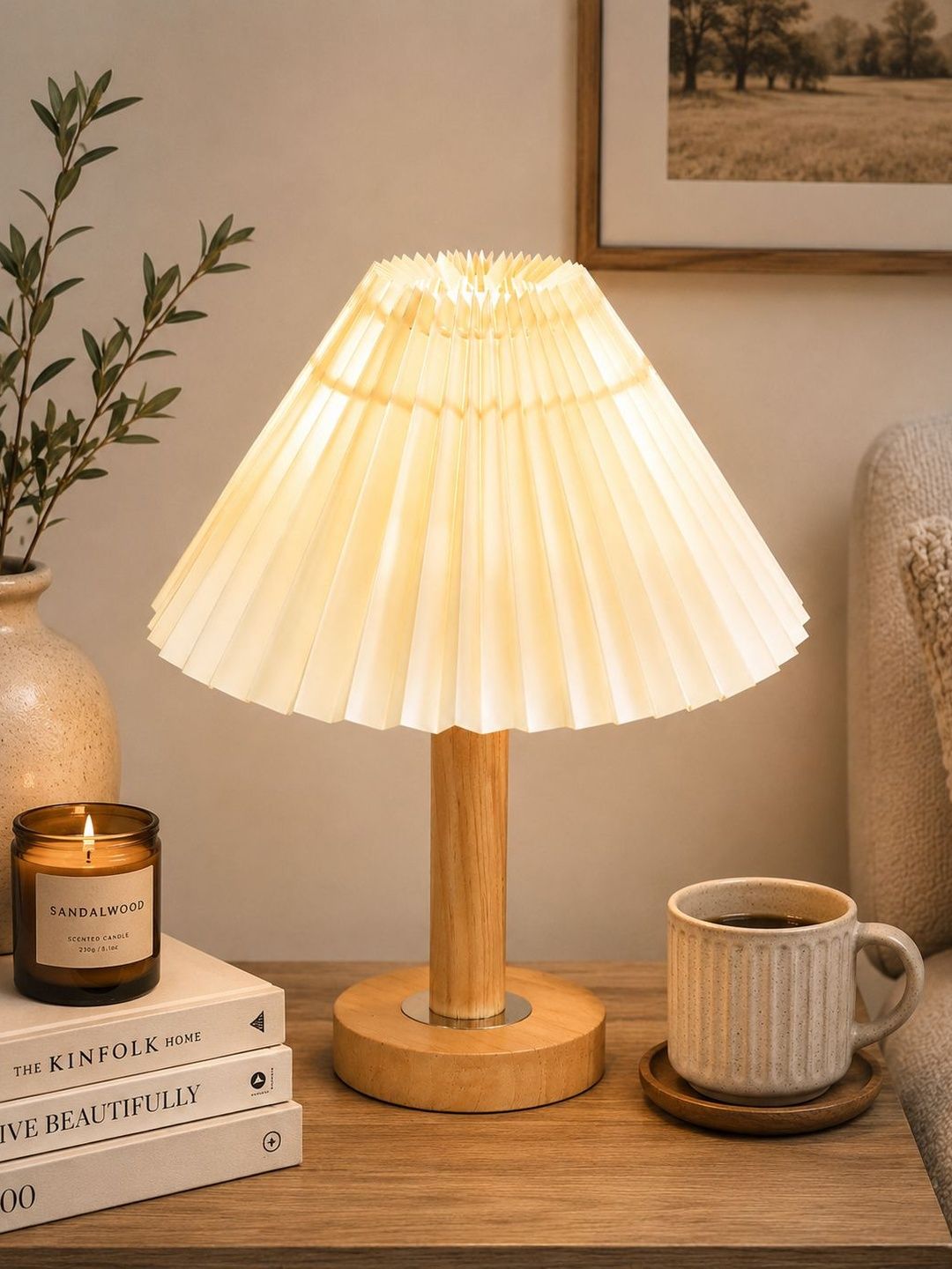 Glowhere Off White Textured Wood Frusturical Shaped Table Lamp-image-41