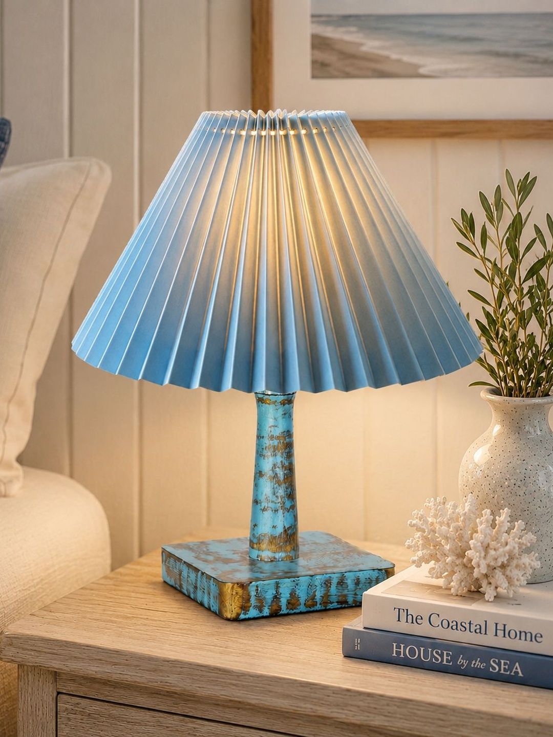 Glowhere Turquoise Blue Wood Bell Shaped Table Lamp-image-30