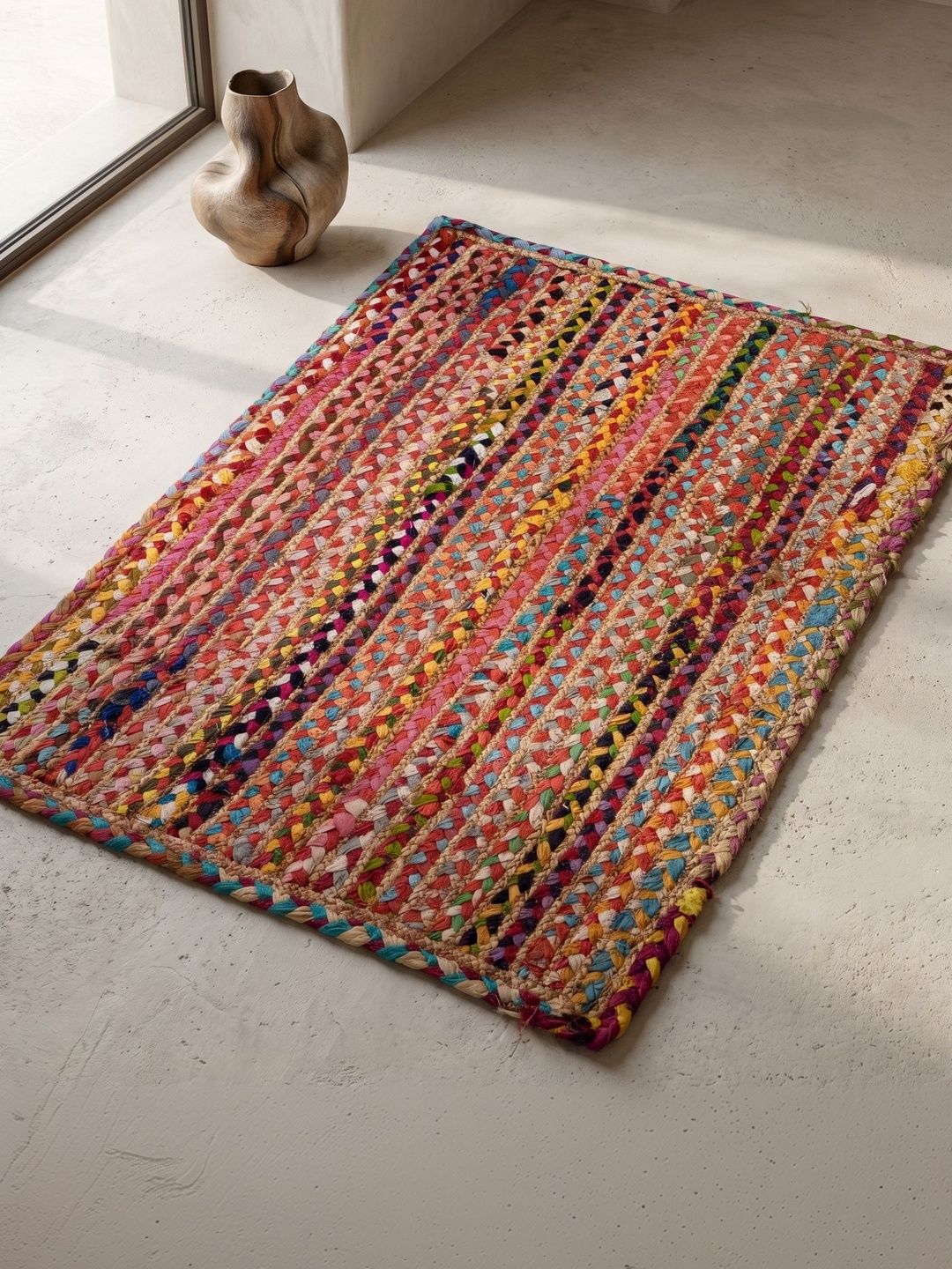 ASTERLANE Brown Striped Handmade Cotton Carpet-image-42