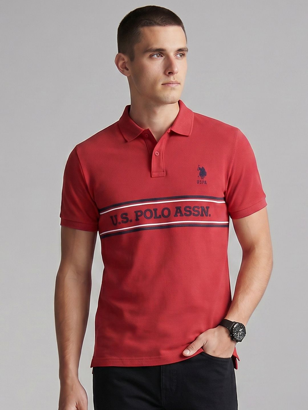 U.S. Polo Assn. Polo Collar Brand Logo Printed Pure Cotton T-shirt-picture-30
