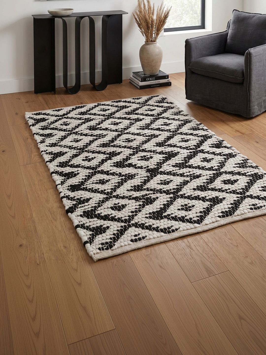 ASTERLANE White Geometric Handmade Cotton Carpet-picture-21
