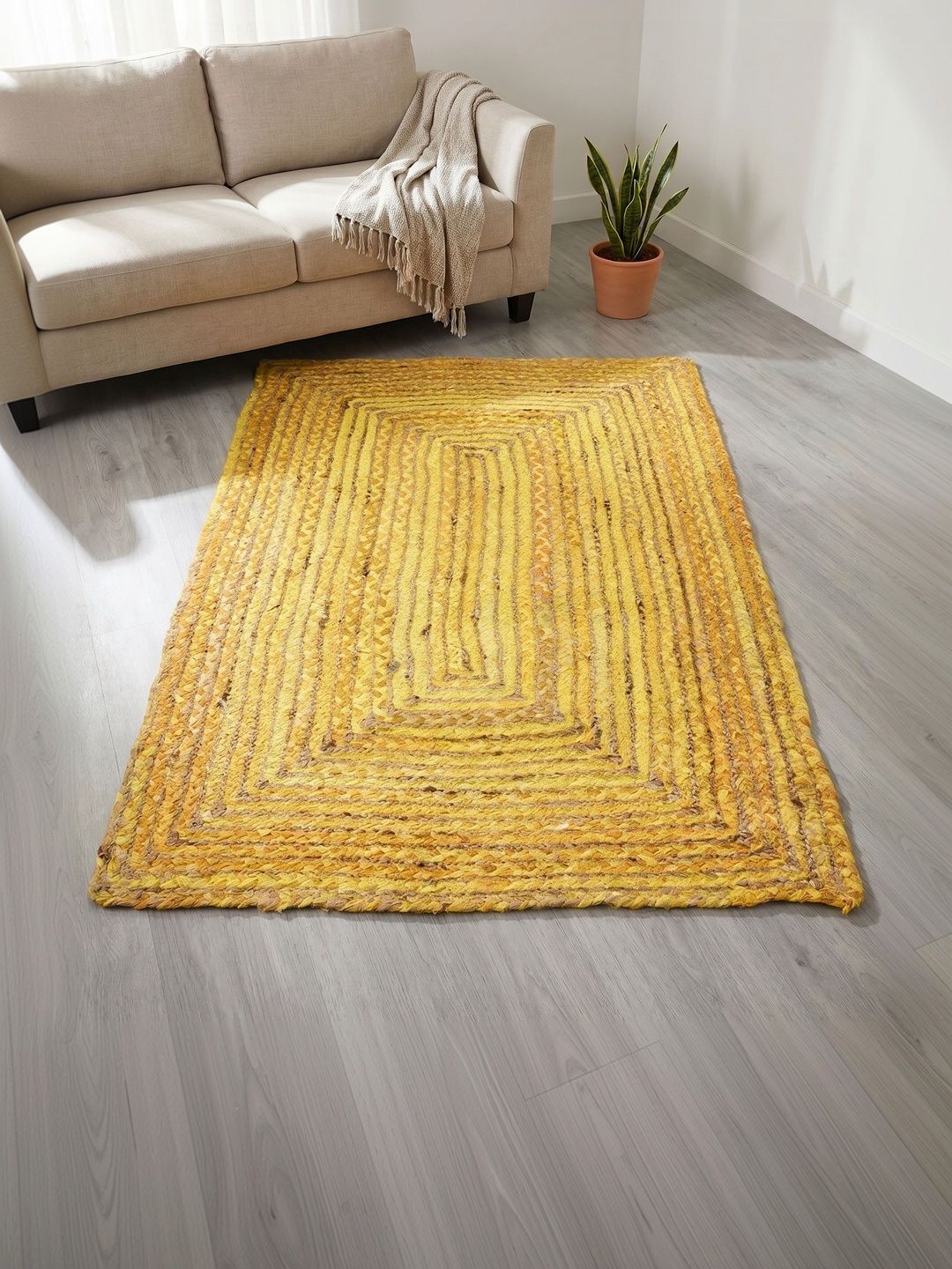 ASTERLANE Yellow Abstract Handmade Cotton Carpet-picture-17