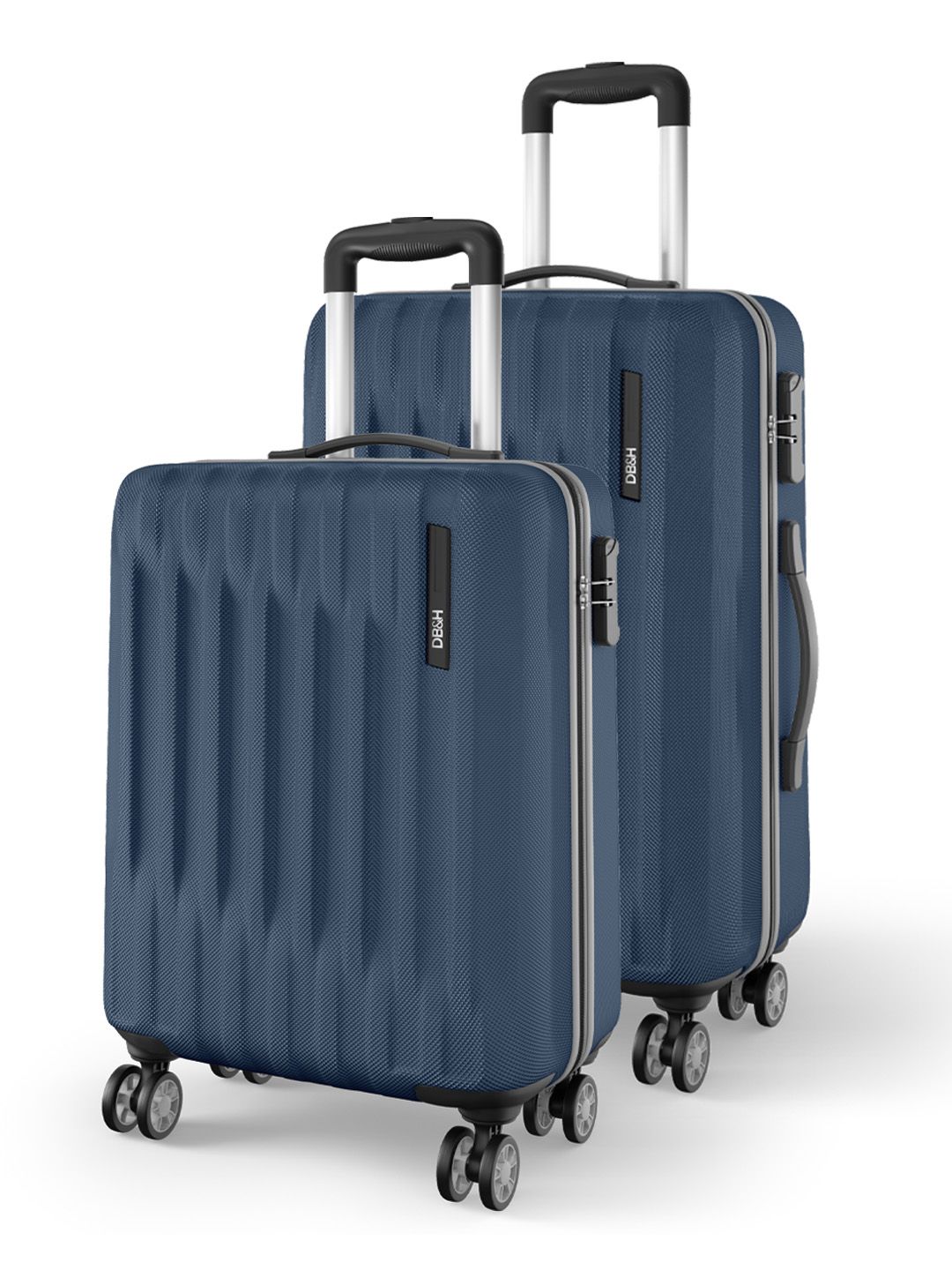 DB&H Cleo Blue Set of 2 Hard Sided 8 Wheel Cabin & Medium Trolley Bag Suitcase-image-5