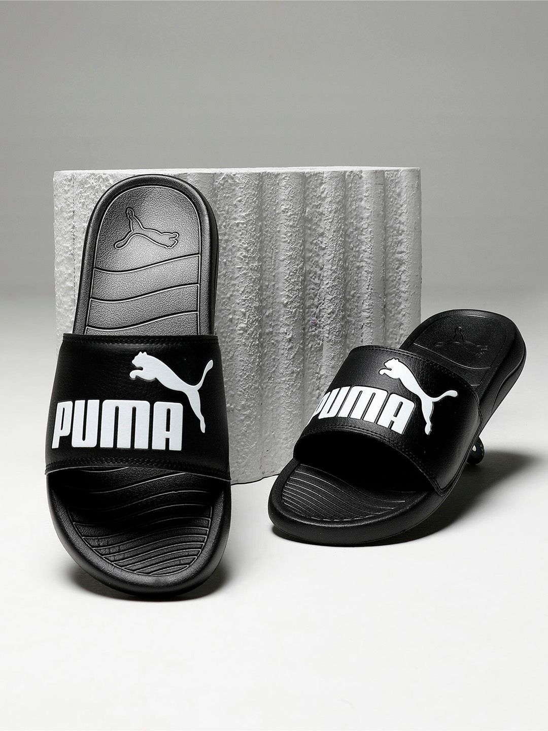 Puma Unisex Black Printed Popcat 20 Sliders