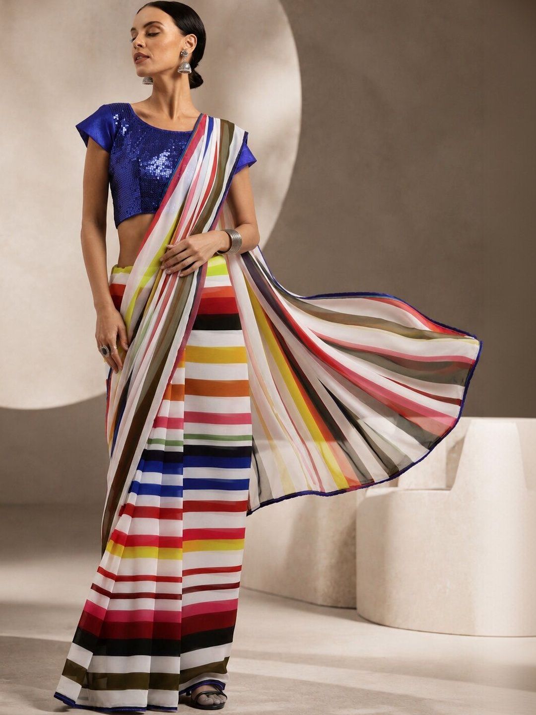 KALINI Striped Poly Georgette Saree-picture-22