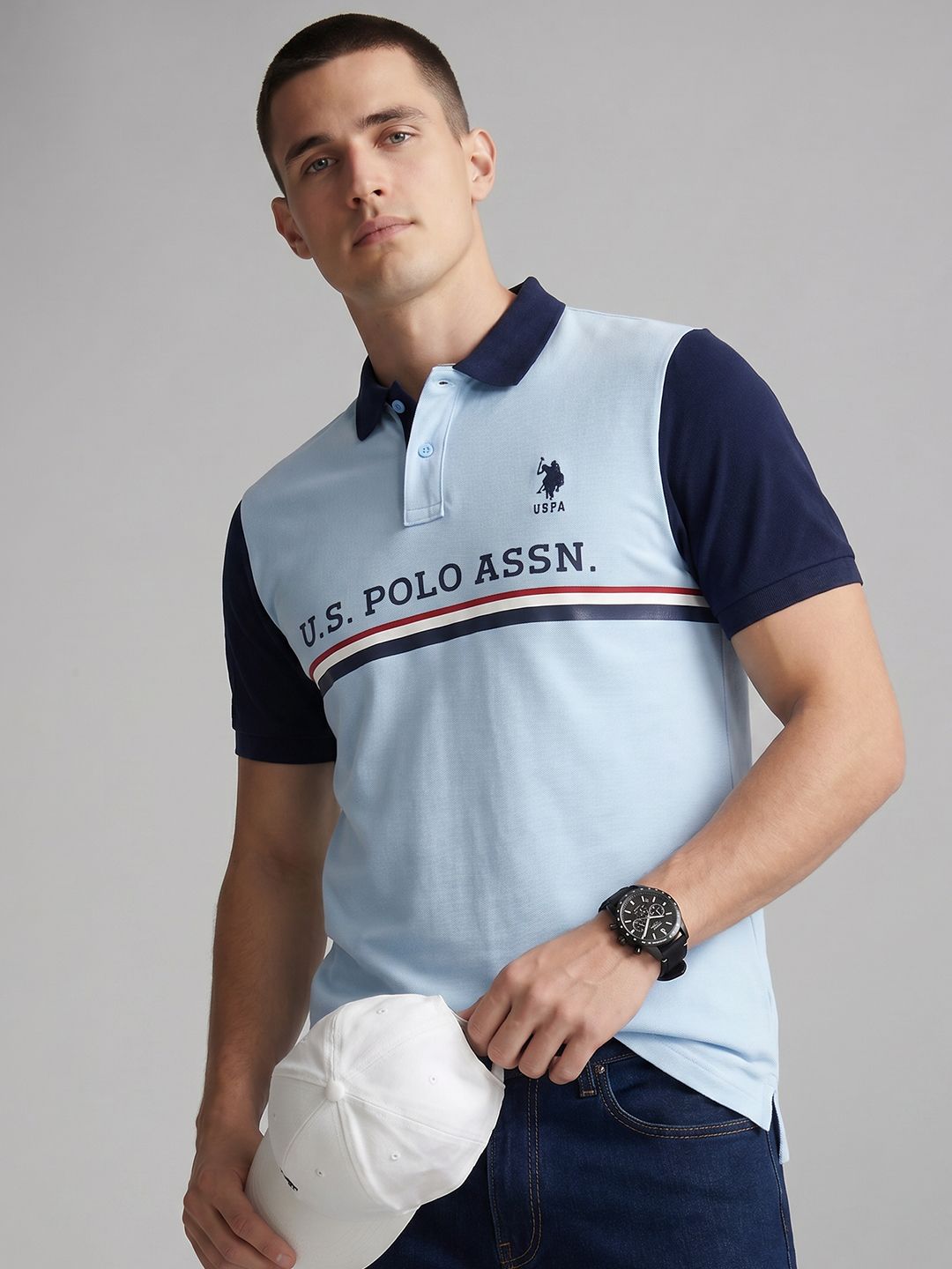 U.S. Polo Assn. Polo Collar Brand Logo Printed Pure Cotton T-shirt-image-42
