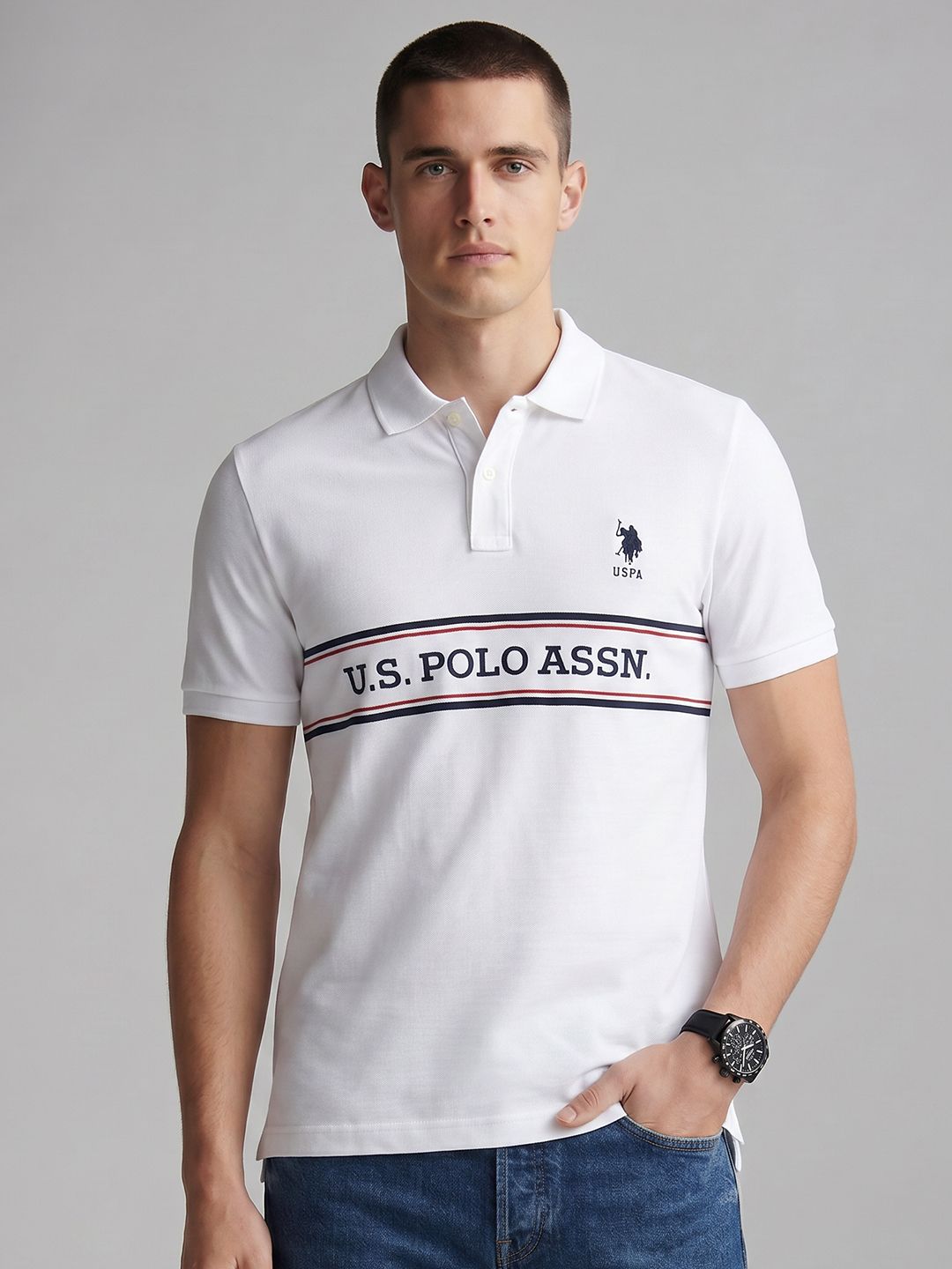 U.S. Polo Assn. Polo Collar Brand Logo Printed Pure Cotton T-shirt-picture-43