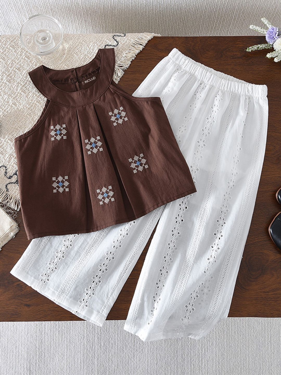 INCLUD Girls Brown Embroidery Clothing Set-picture-27