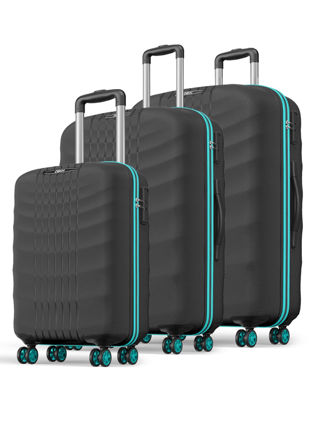 DB&H Set Of 3 Vion Textured Hard Sided Cabin, Medium, Large Suitcase - 226 L-image-23