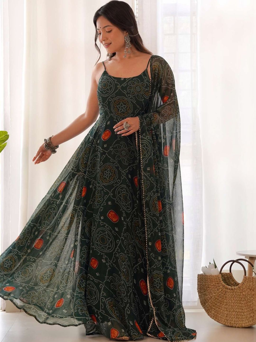 JOOZO WEAR Women Ethnic Motifs Printed Regular Silk Chiffon Kurta with Palazzos & With Dupatta